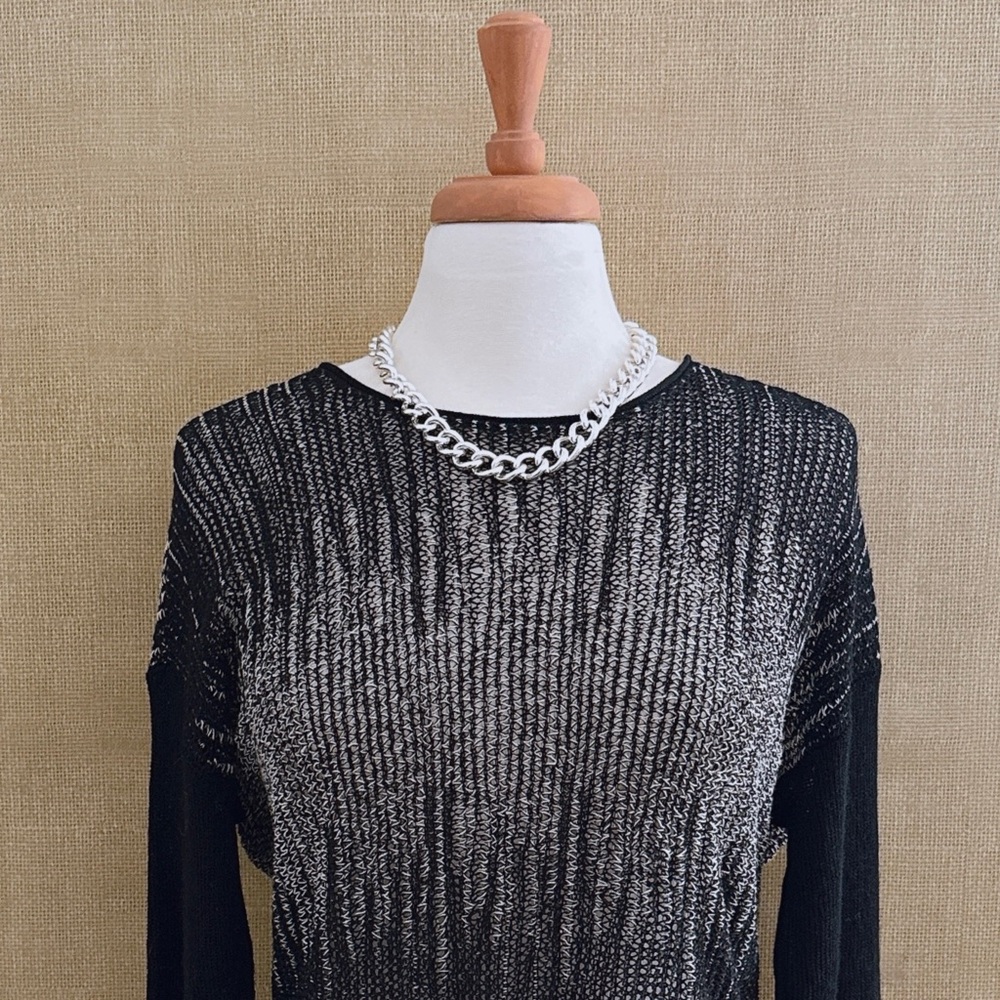 Eileen Fisher Wool Linen Sweater Knit Semi Sheer Modern Chic Black Luxe Medium - Picture 3 of 11
